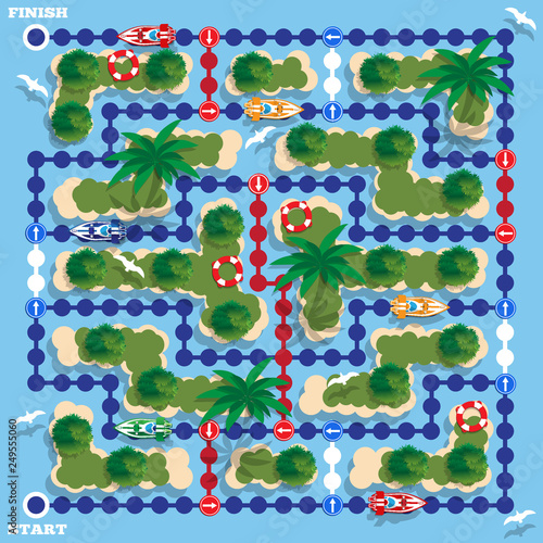 Racing in sports boats.. Board game. Vector illustration.