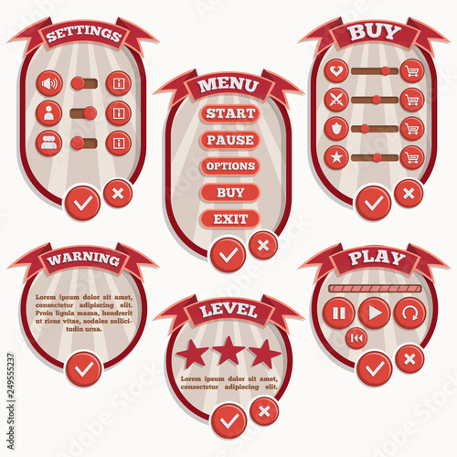 Design of the game user interface. Vector illustration.