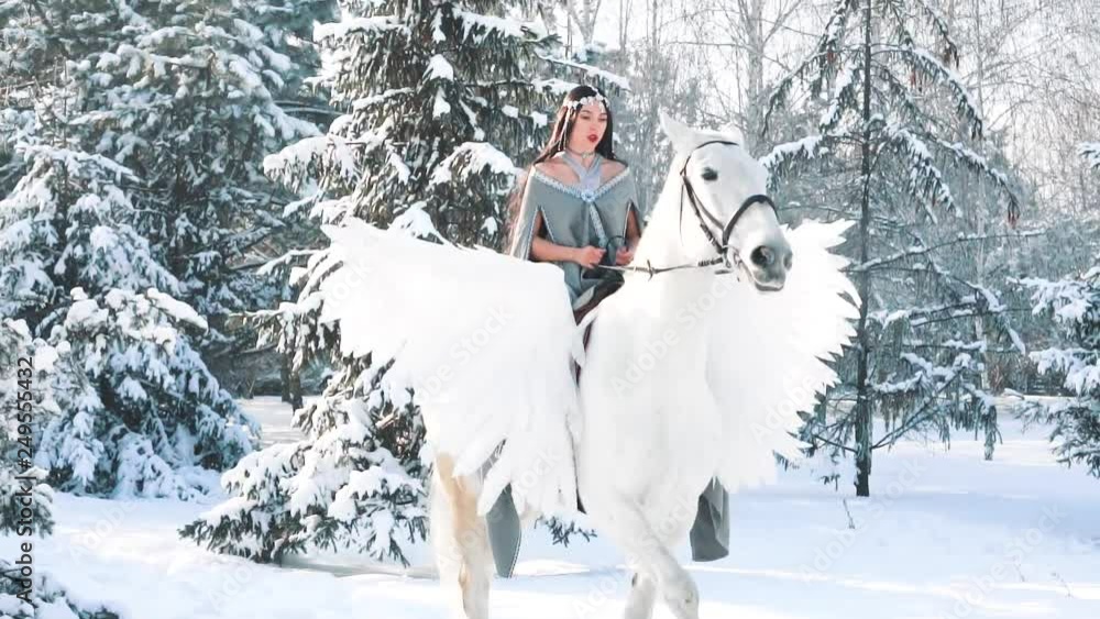 Fantasy woman queen riding horse. Girl fairy elf princess sitting on ...