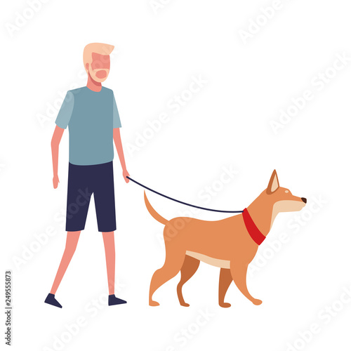 faceless guy walking dog