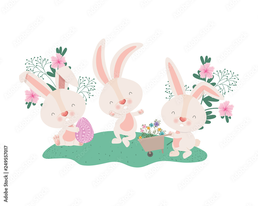 rabbits with wheelbarrow and easter egg icon rabbits with wheelbarrow and easter egg icon