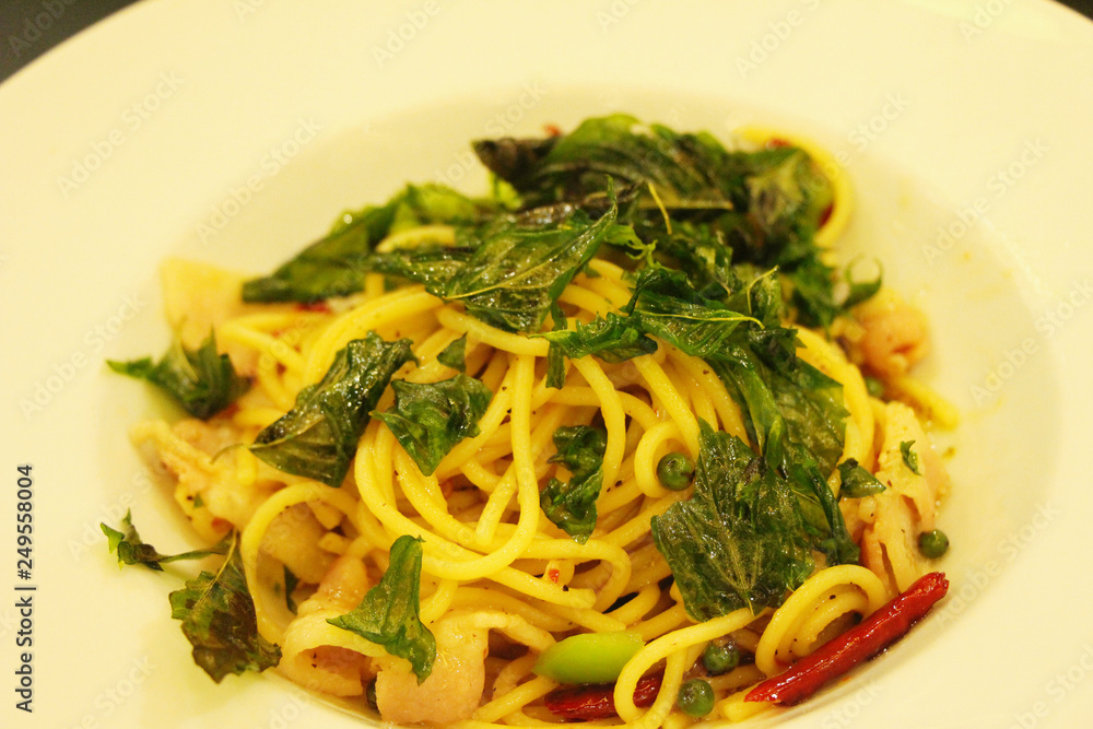 Stir fried spicy spaghetti with pork delicious Stir fried spicy spaghetti with pork delicious