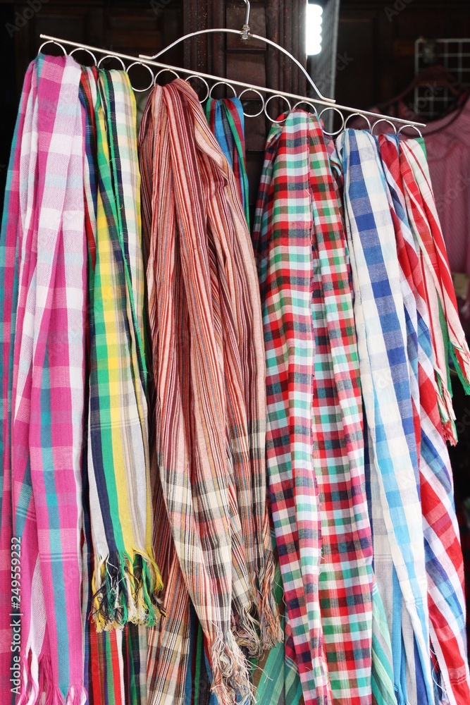 Colorful scarves shop for sale at market