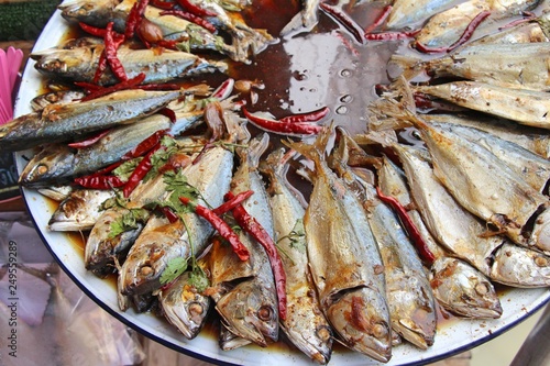 Boiled mackerel in soup at street food