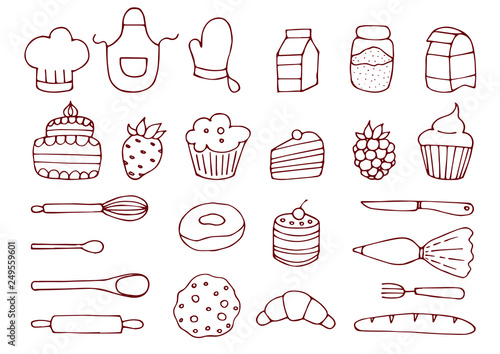 Baking kitchen icons doodle vector set