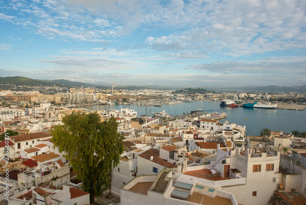 White houses around the town of Ibiza