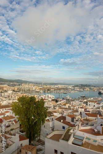 White houses around the town of Ibiza