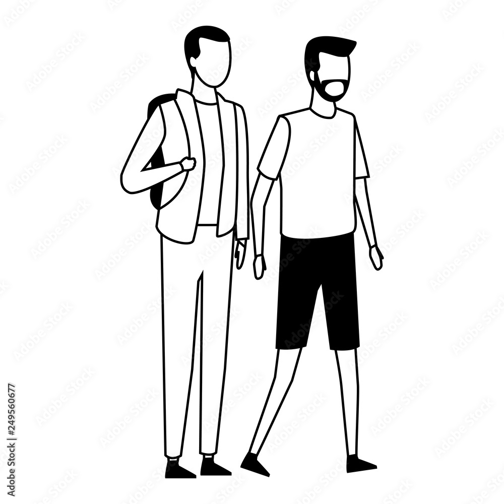 faceless guys bagpack walking black and white faceless guys bagpack walking black and white