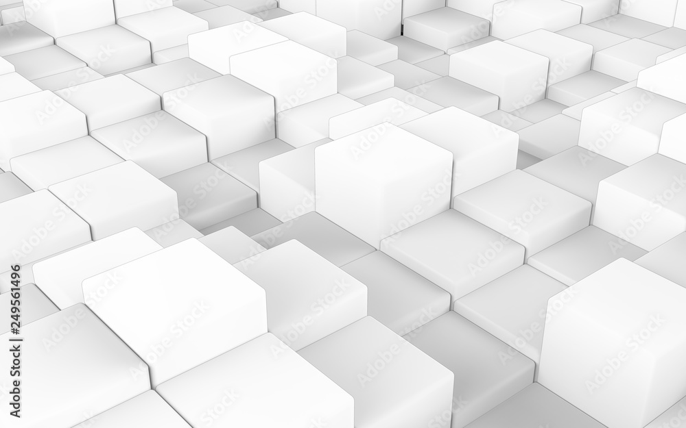 Abstract soft matte white Fillet cubes perspective background. 3D render Abstract soft matte white Fillet cubes perspective background. 3D render