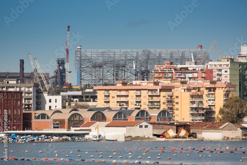 Taranto steel industry on the seafront of the Little Sea, Puglia, Italy