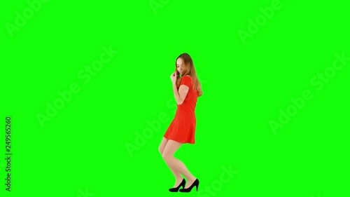 Girl in Red Dress Dance Green Screen