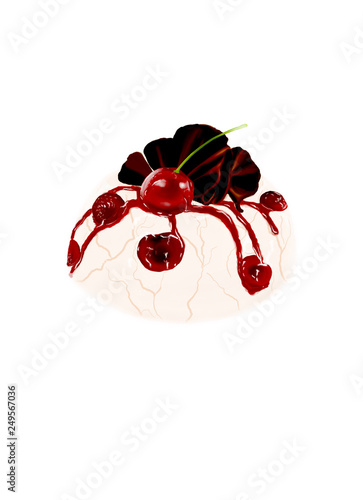 cherry mousse with chocolate decoration