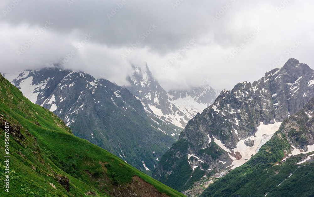 Fototapeta premium Dombay, Karachay-Cherkess Republic, Dombay mountain in summer, beautiful mountain landscape