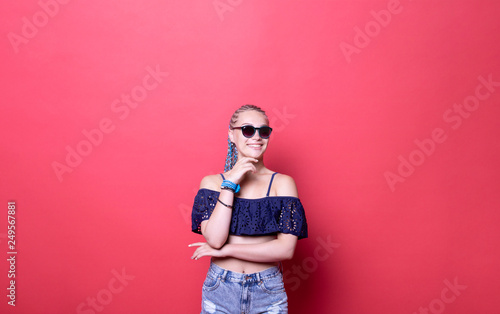 fashion model posing, copy space