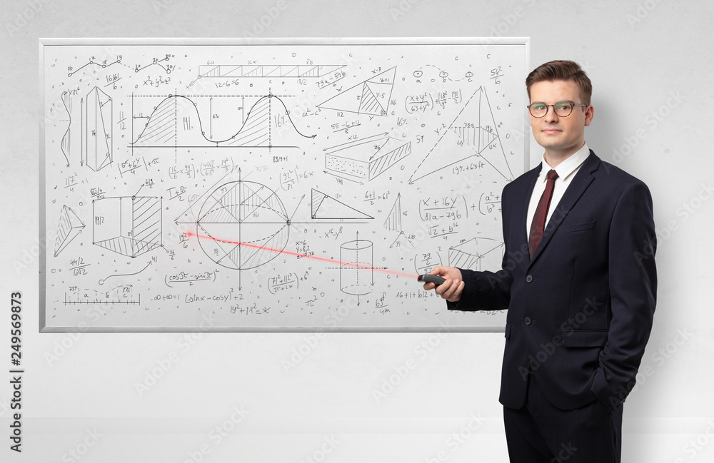 Professor with laser pointer teaching geometry Professor with laser pointer teaching geometry