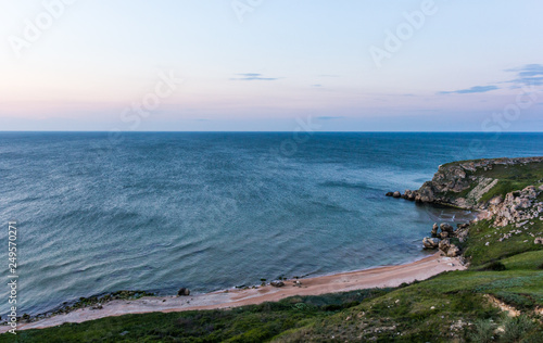 Beautiful sea landscape. Sea coast. Coast of the Azov Sea, Crimea, Kerch, General Beaches.