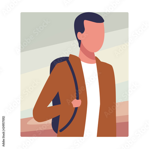 faceless guy bagpack portrait