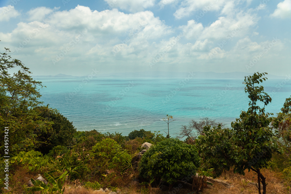 Beautiful sea view with green coastline in the tropics