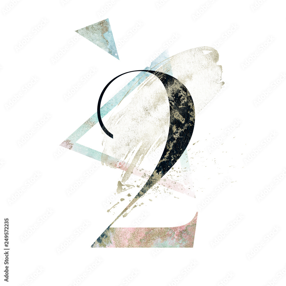 Obraz premium Abstract Number Font - textured digit 2 composition with geometric delicate shape triangle. Unique collection for wedding invites decoration and many other concept ideas.