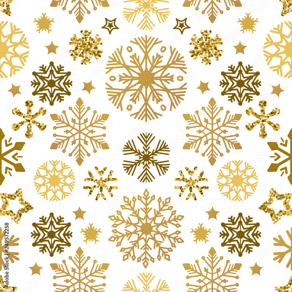 Elegant a flat Golden snowflakes seamless pattern. Elegant a flat Golden snowflakes seamless pattern.