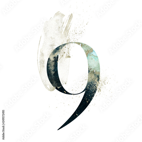 Abstract Number Font - textured digit 9 composition with brush stroke. Unique collection for wedding invites decoration and many other concept ideas.