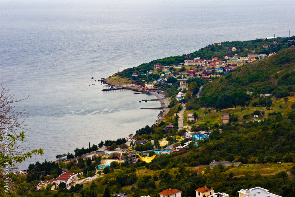 top view of a small town along the coast
