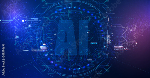 Artificial Intelligence (AI) landing page. Hud elements,graph. Digital display elements for the web. Vector illustration
