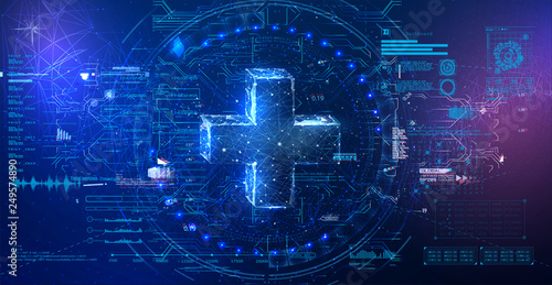 Abstract health science consist health plus digital technology concept modern medical technology. Display set of virtual interface elements. Modern medical examination HUD style
