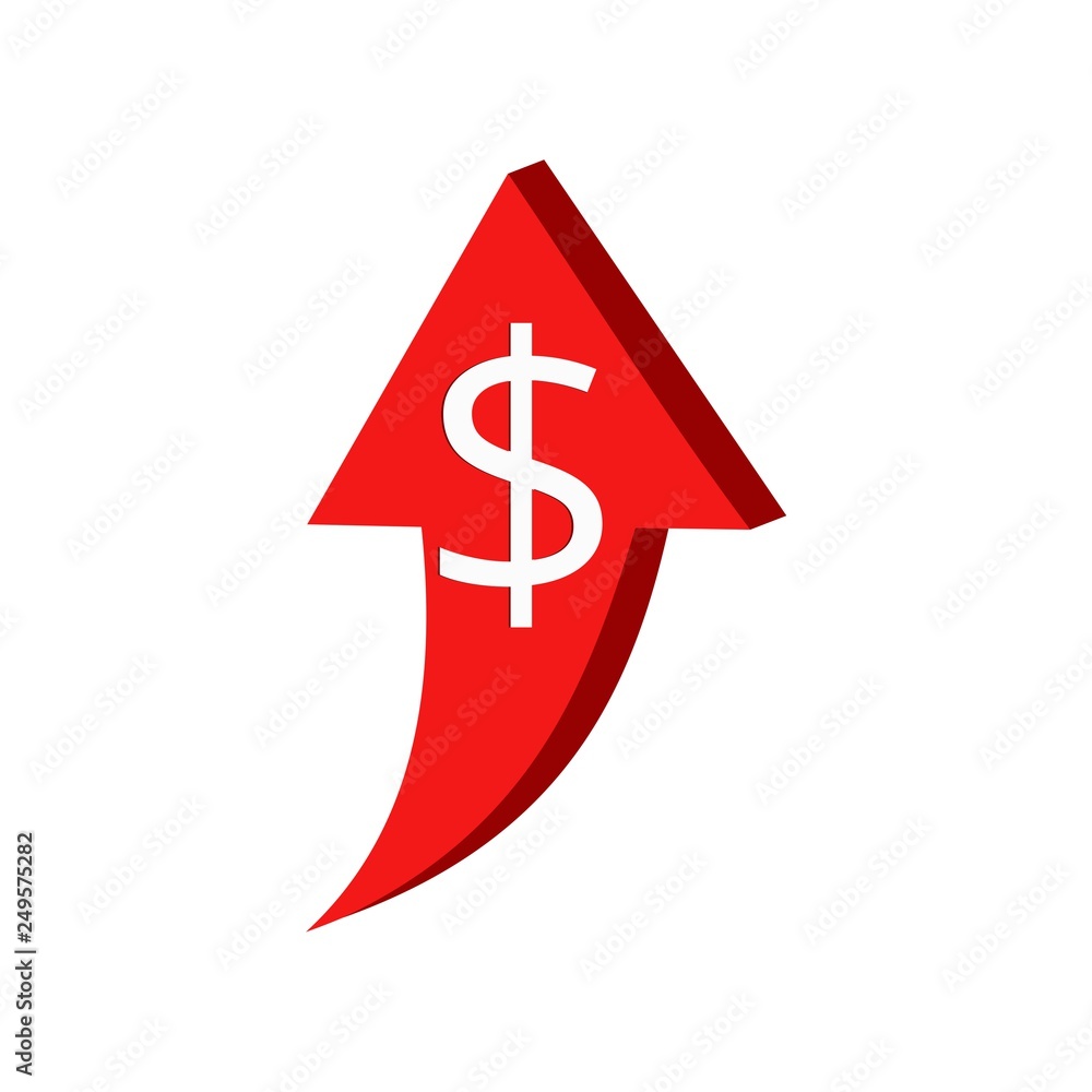 Obraz premium Red Dollar Sign With Growing Up Arrow icon