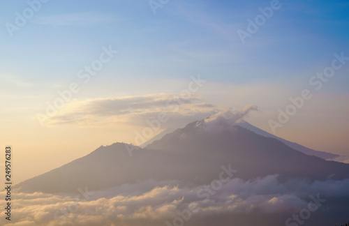 Dawn with views of the Agung volcano, Bali, beautiful sunrise