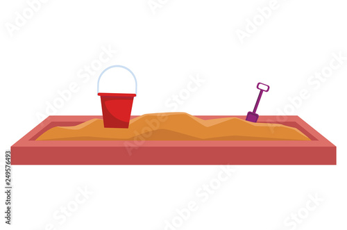 Sand box with bucket and shovel