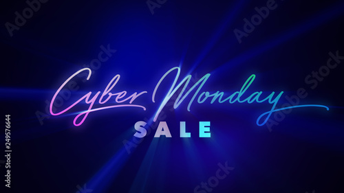 Cyber Monday Sale Glowing Text Cyber Monday on Black Background.