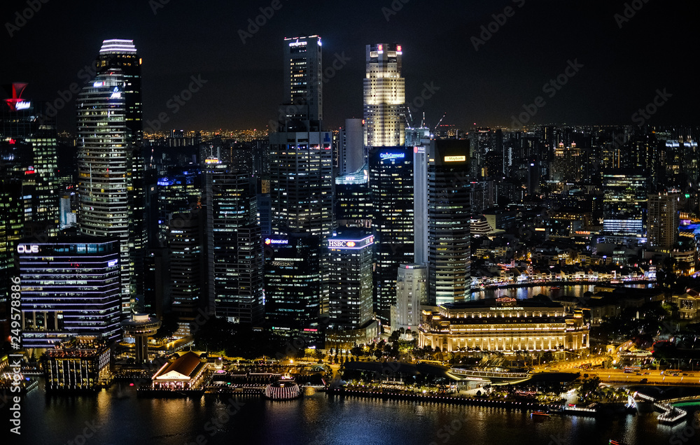 Fototapeta premium View at Singapore City Skyline, night landscape, Marina Bay 