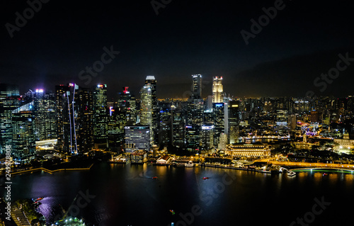 Fototapeta Naklejka Na Ścianę i Meble -  View at Singapore City Skyline, night landscape, Marina Bay 