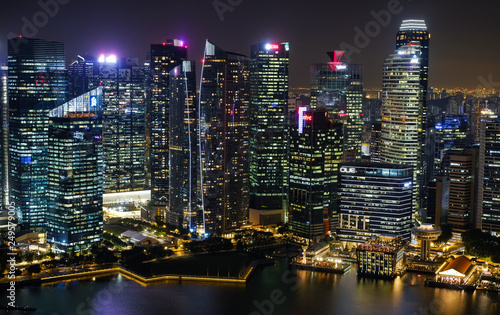View at Singapore City Skyline, night landscape, Marina Bay  © Igor Luschay