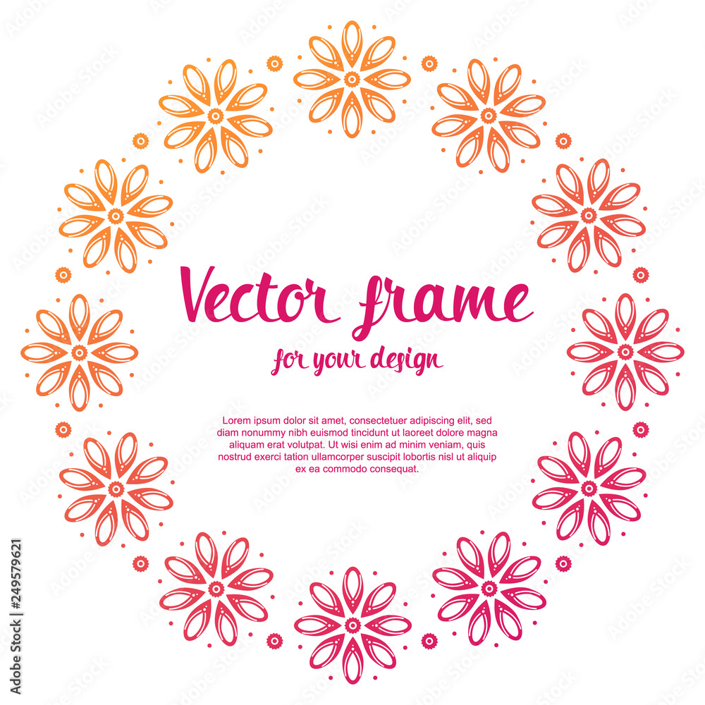 Romantic cute floral frame template. Summer and spring festival wreath.