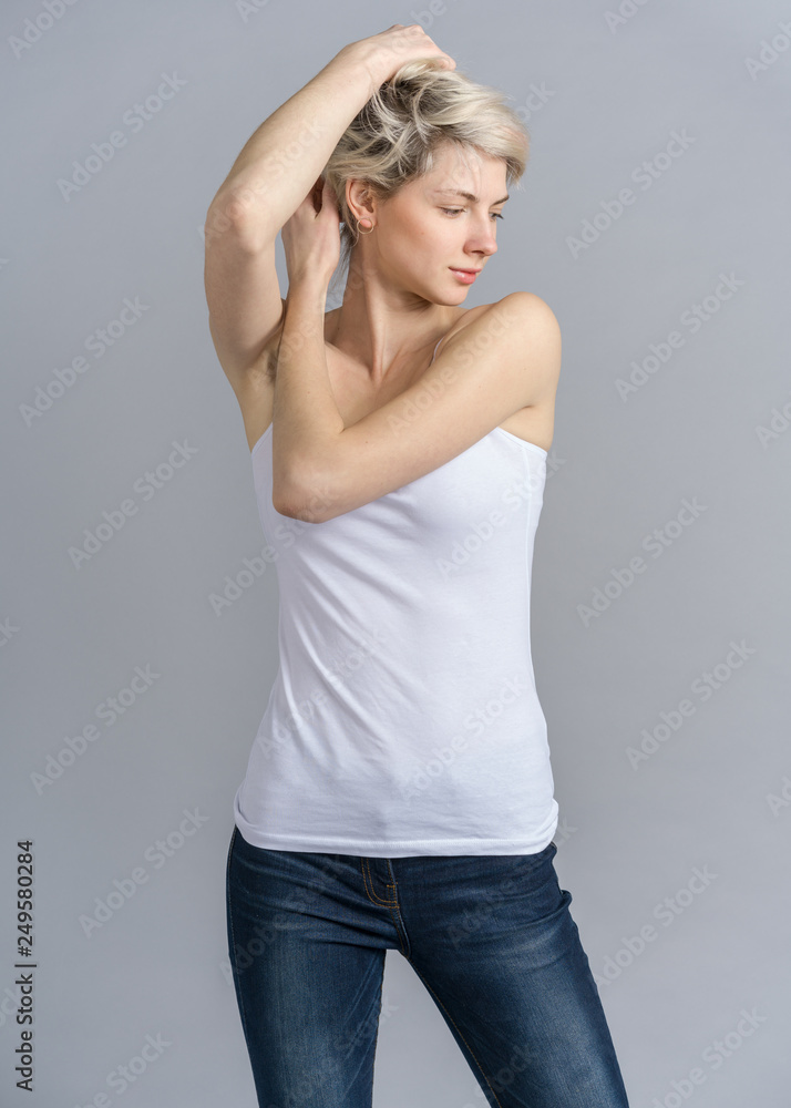 Model portrait, front shot with face in profile Model portrait, front shot with face in profile