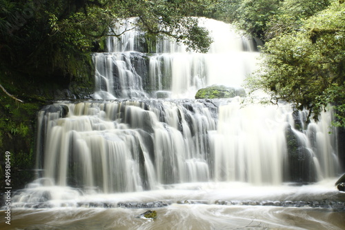 Peaceful and meditative view of Purakaunui Waterfall in Soutern Scenic Route  New Zealand  South Island