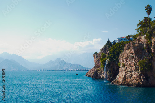 City view to small waterfall in Antalya, Turkey