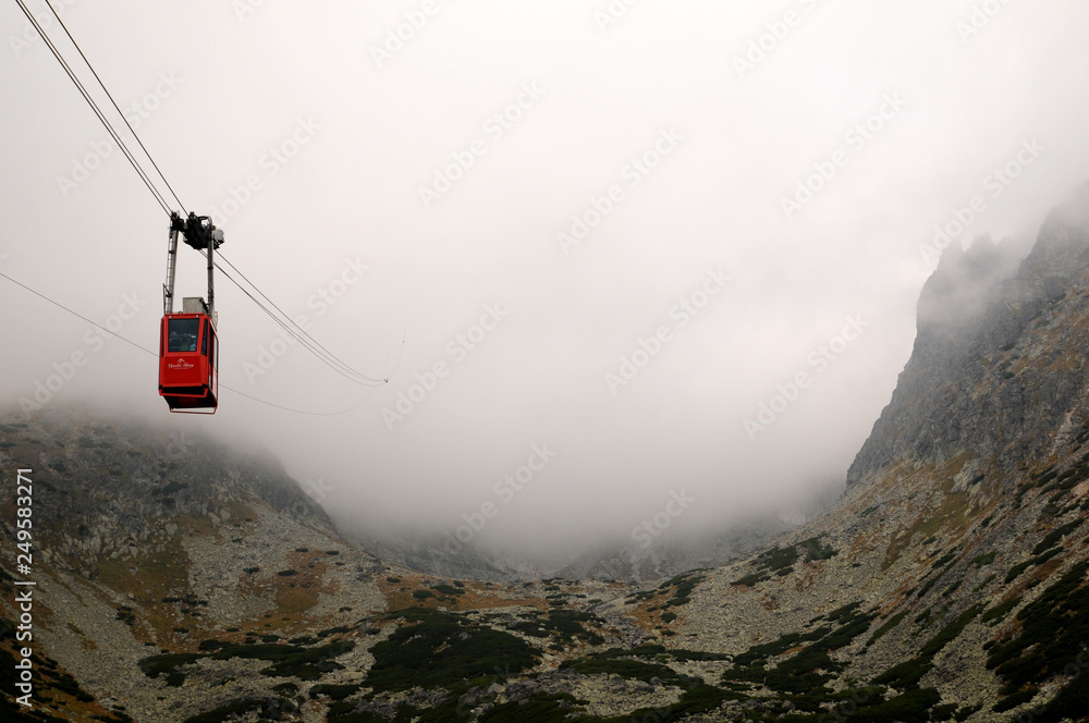Cableway to Lomnicky peak in fog Cableway to Lomnicky peak in fog