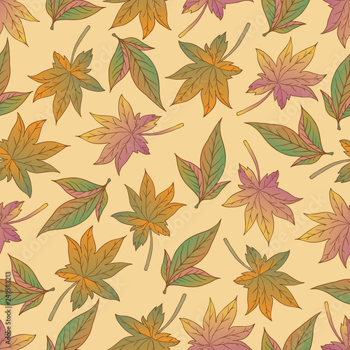 Vector hand drawn seamless pattern with colorful autumn leaves -03