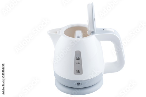 White, plastic electric kettle isolated on white background