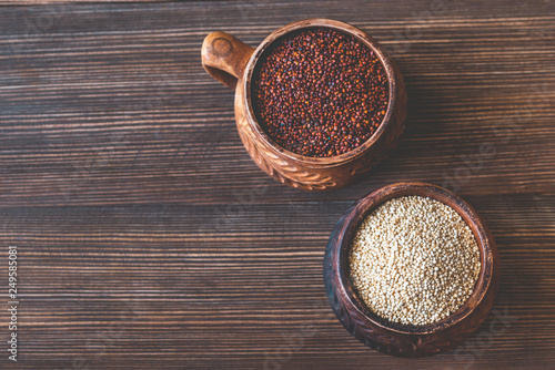 Bowls of white and red quinoa