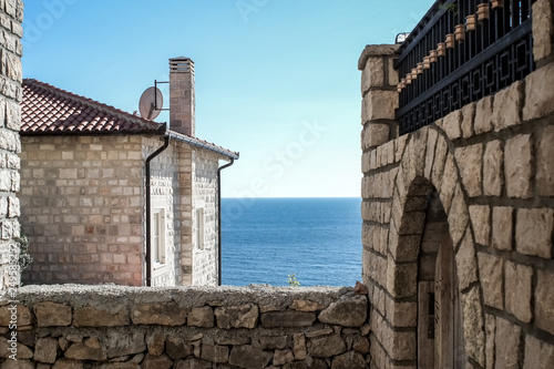 Stone houses in the Old Town of Ulcinj, Montenegro.