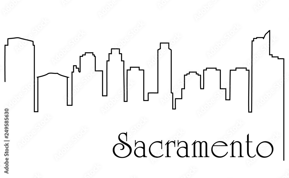 Sacramento city one line drawing abstract background with cityscape