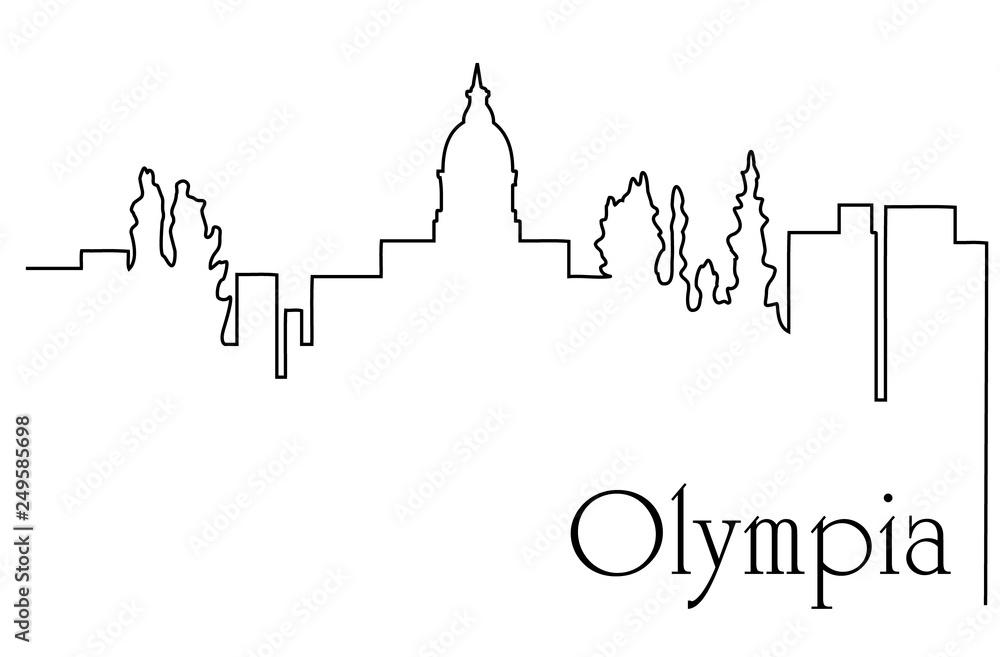 Olympia city one line drawing abstract background with cityscape