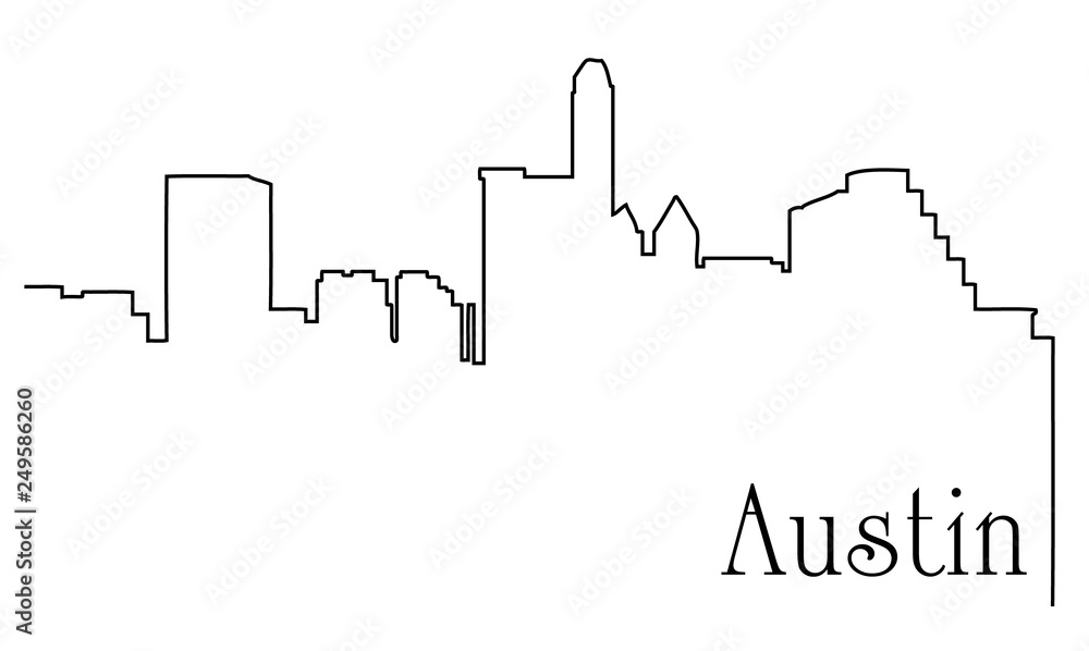 Austin city one line drawing abstract background with cityscape