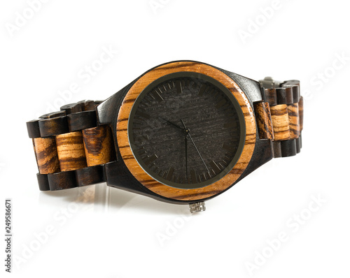 wooden wrist watch isolated on white