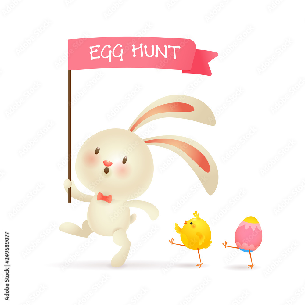 Little bunny leading egg hunt Little bunny leading egg hunt