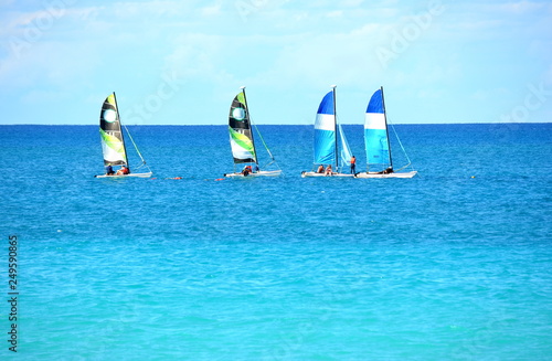 Snorkeling catamaran boats on the open sea in the Caribbean